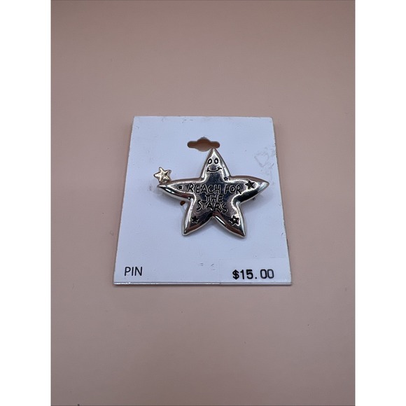 Classic Pin Brooch‎ Reach For The Stars Smiling Face Signed Dancraft Confide New - Picture 1 of 3